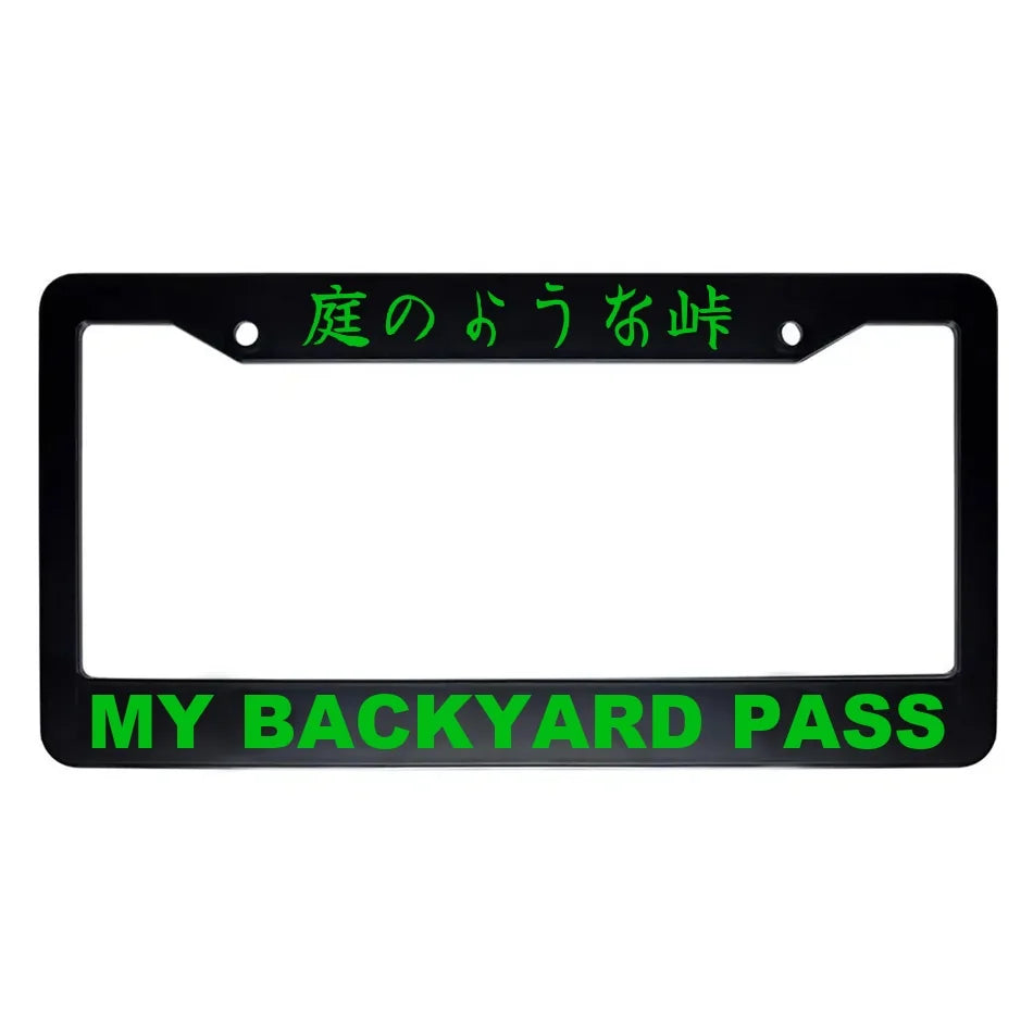 My Backyard Pass ABS Black Plastic Kanji Japanese License Plate Frame - Green Text