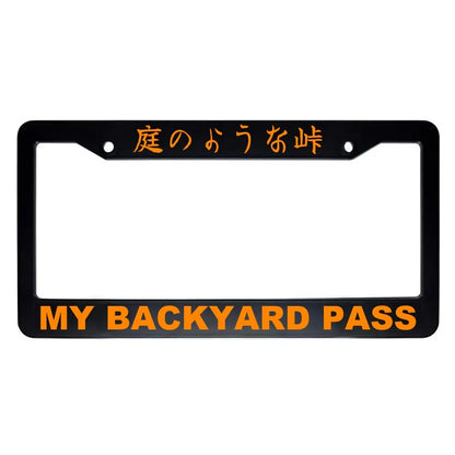 My Backyard Pass ABS Black Plastic Kanji Japanese License Plate Frame - Orange Text