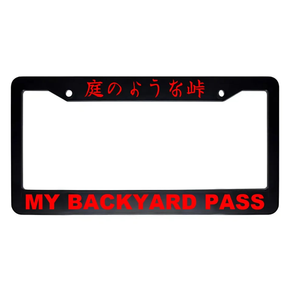 My Backyard Pass ABS Black Plastic Kanji Japanese License Plate Frame - Red Text