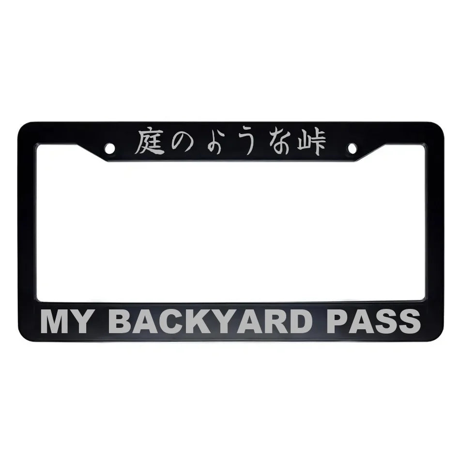 My Backyard Pass ABS Black Plastic Kanji Japanese License Plate Frame - Silver Text