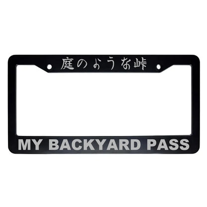 My Backyard Pass ABS Black Plastic Kanji Japanese License Plate Frame - Silver Text