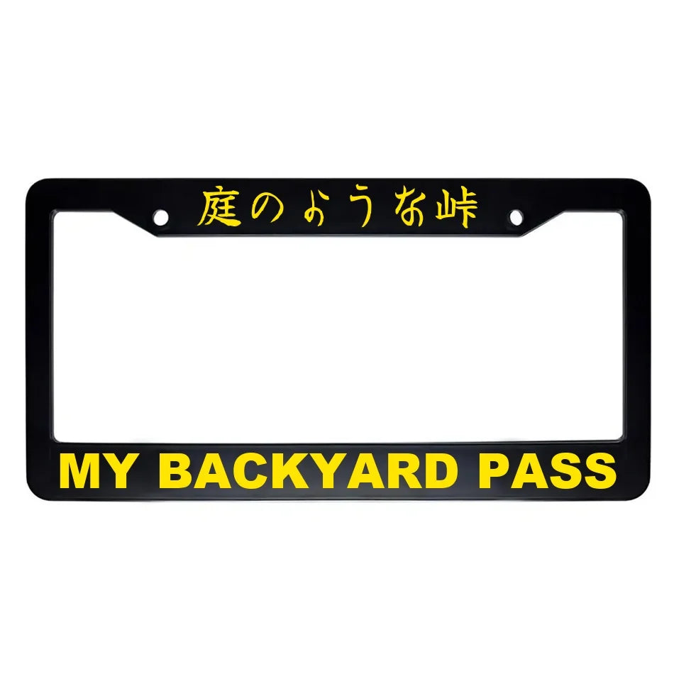 My Backyard Pass ABS Black Plastic Kanji Japanese License Plate Frame - Yellow Text