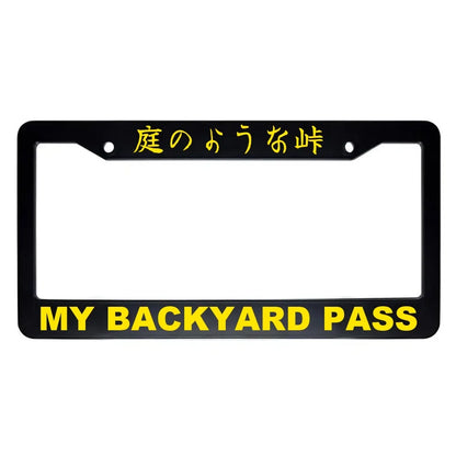 My Backyard Pass ABS Black Plastic Kanji Japanese License Plate Frame - Yellow Text