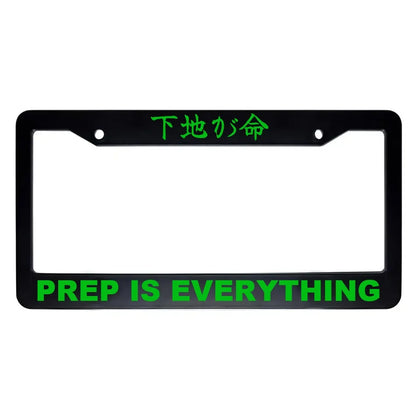 Prep Is Everything ABS Black Plastic Kanji Japanese License Plate Frame - Green Text