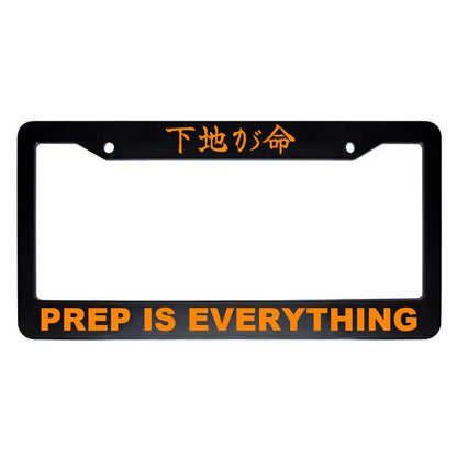 Prep Is Everything ABS Black Plastic Kanji Japanese License Plate Frame - Orange Text