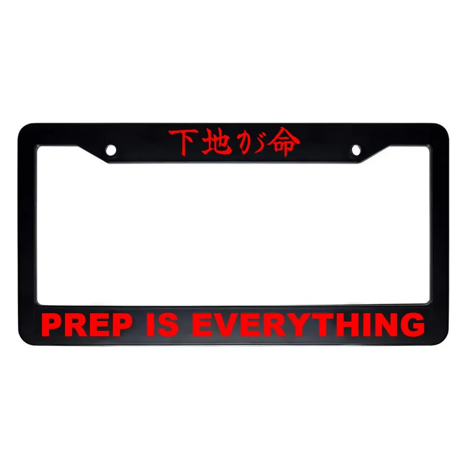 Prep Is Everything ABS Black Plastic Kanji Japanese License Plate Frame - Red Text