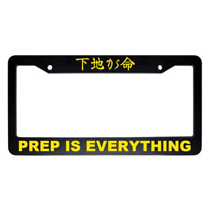 Prep Is Everything ABS Black Plastic Kanji Japanese License Plate Frame - Yellow Text