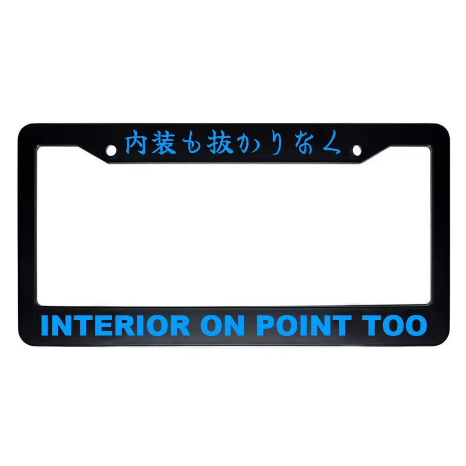 Interior on Point Too ABS Black Plastic Kanji Japanese License Plate Frame - Blue Text