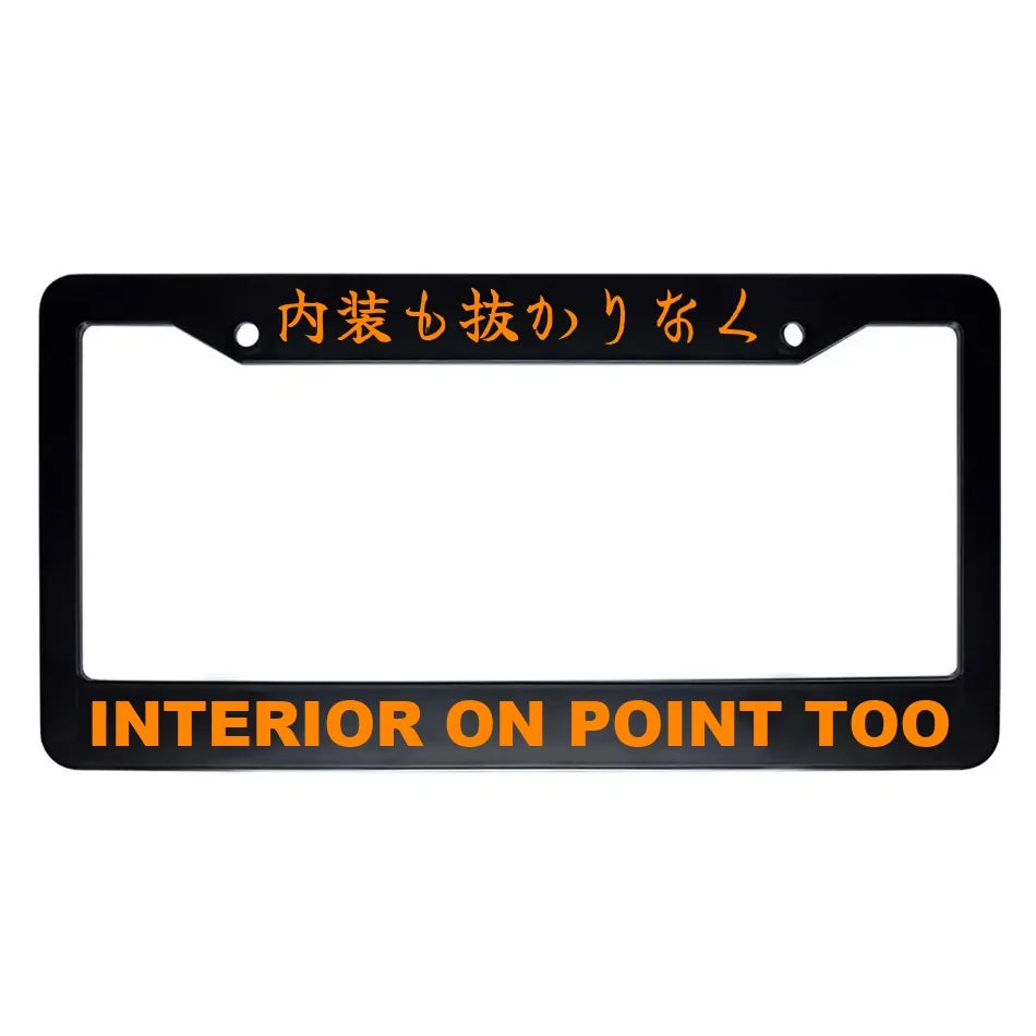 Interior on Point Too ABS Black Plastic Kanji Japanese License Plate Frame - Orange Text