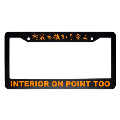 Interior on Point Too ABS Black Plastic Kanji Japanese License Plate Frame - Orange Text