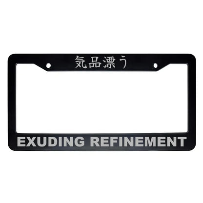 Exuding Refinement ABS Black Plastic Kanji Japanese License Plate Frame - Silver Text