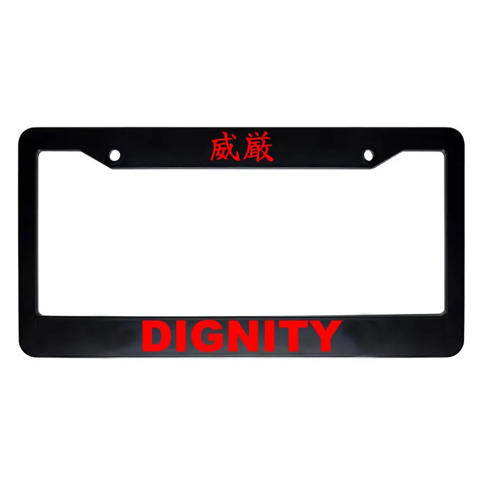 Dignity ABS Black Plastic Kanji Japanese License Plate Frame - Red Text