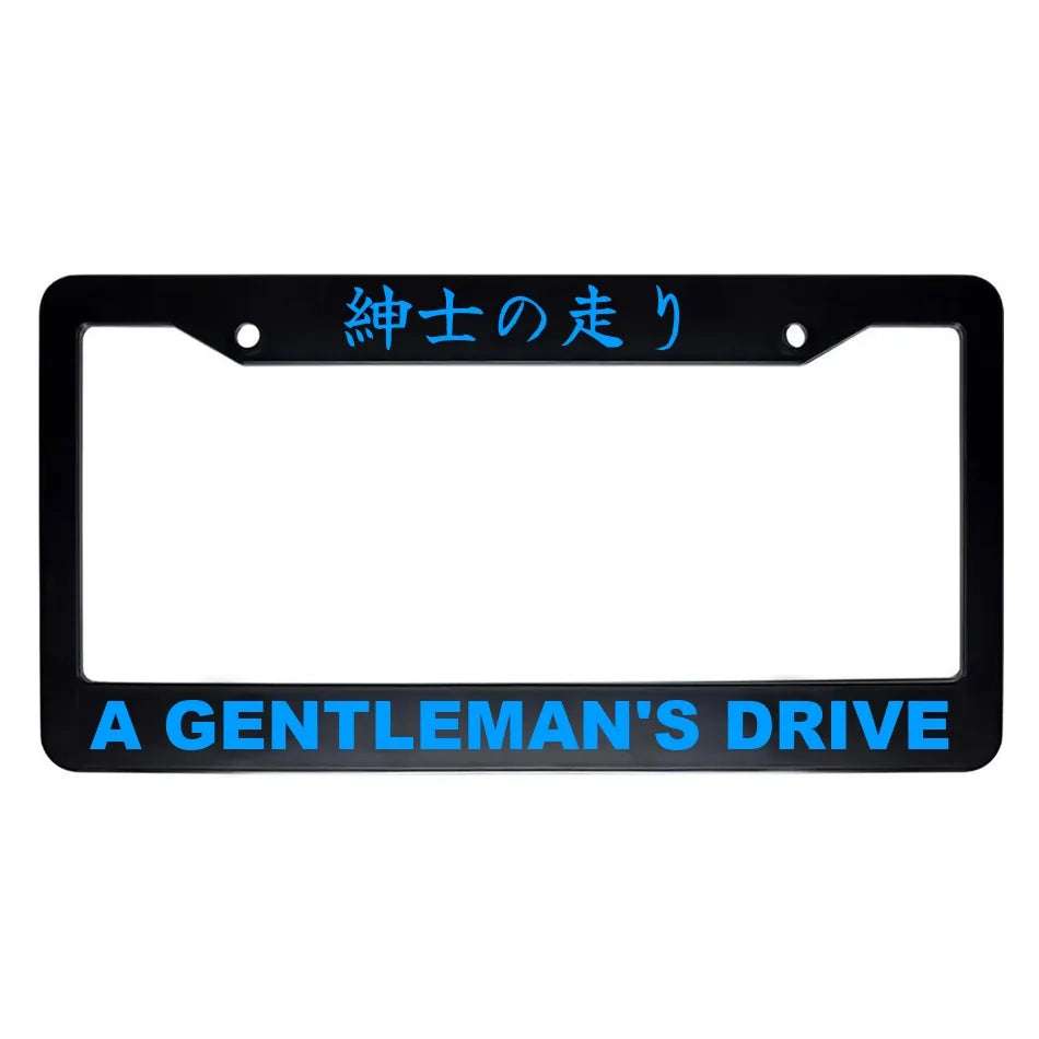 A Gentleman's Drive ABS Black Plastic Kanji Japanese License Plate Frame - Blue Text