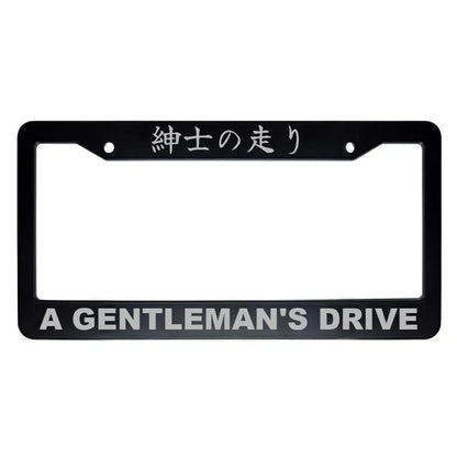 A Gentleman's Drive ABS Black Plastic Kanji Japanese License Plate Frame - Silver Text