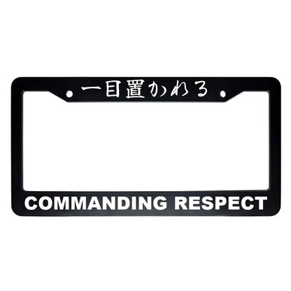 Commanding Respect ABS Black Plastic Kanji Japanese License Plate Frame - White Text