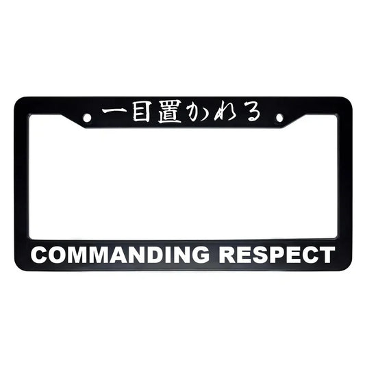 Commanding Respect ABS Black Plastic Kanji Japanese License Plate Frame - White Text