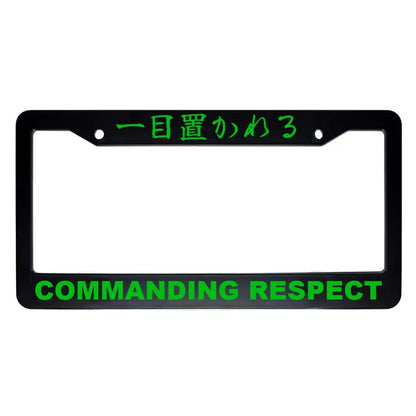 Commanding Respect ABS Black Plastic Kanji Japanese License Plate Frame - Green Text