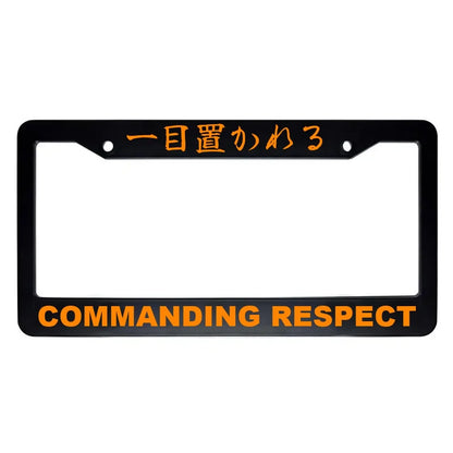 Commanding Respect ABS Black Plastic Kanji Japanese License Plate Frame - Orange Text