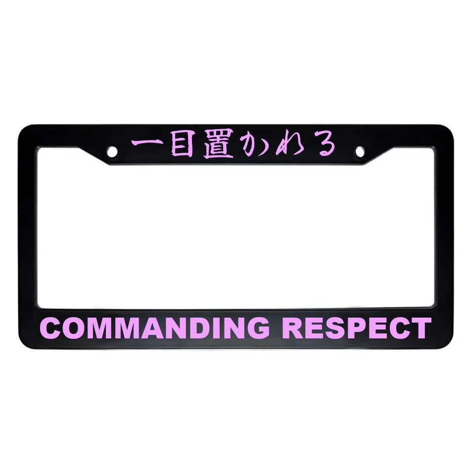 Commanding Respect ABS Black Plastic Kanji Japanese License Plate Frame - Pink Text
