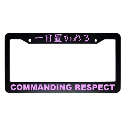 Commanding Respect ABS Black Plastic Kanji Japanese License Plate Frame - Pink Text