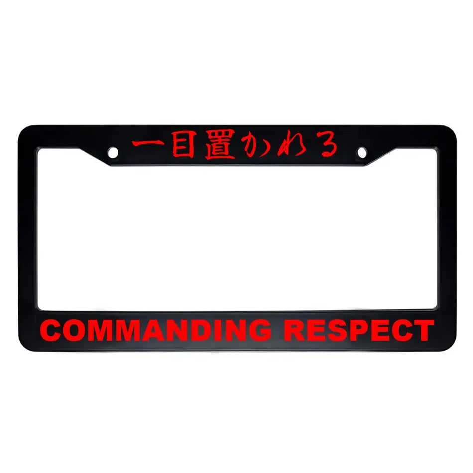 Commanding Respect ABS Black Plastic Kanji Japanese License Plate Frame - Red Text