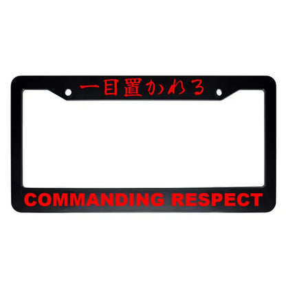 Commanding Respect ABS Black Plastic Kanji Japanese License Plate Frame - Red Text