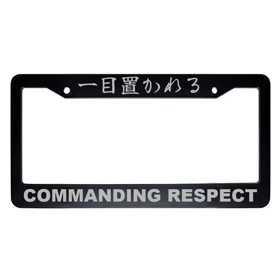 Commanding Respect ABS Black Plastic Kanji Japanese License Plate Frame - Silver Text