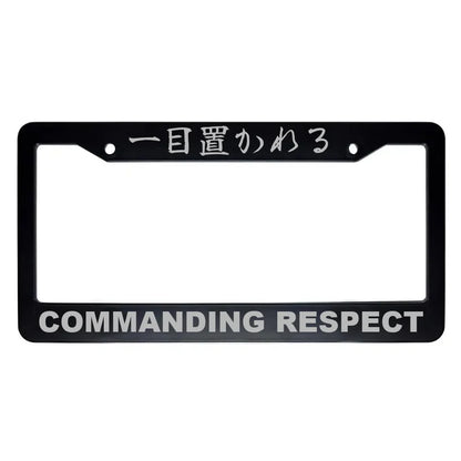 Commanding Respect ABS Black Plastic Kanji Japanese License Plate Frame - Silver Text