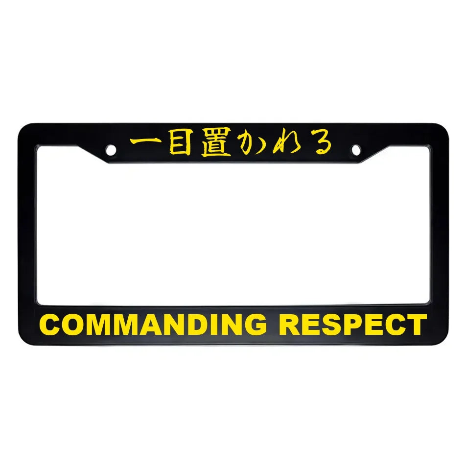 Commanding Respect ABS Black Plastic Kanji Japanese License Plate Frame - Yellow Text