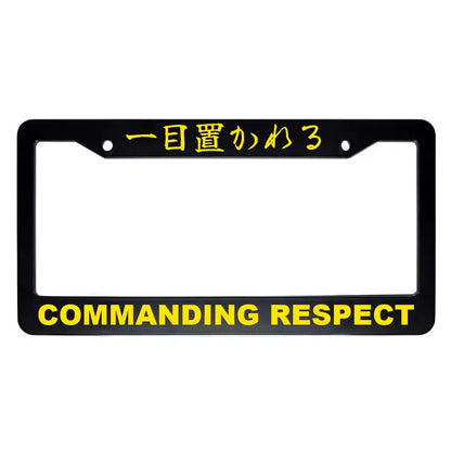 Commanding Respect ABS Black Plastic Kanji Japanese License Plate Frame - Yellow Text