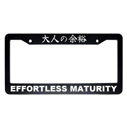 Effortless Maturity ABS Black Plastic Kanji Japanese License Plate Frame - White Text