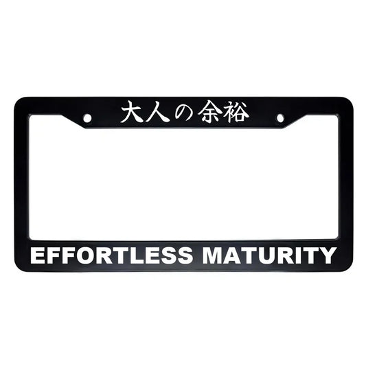 Effortless Maturity ABS Black Plastic Kanji Japanese License Plate Frame - White Text