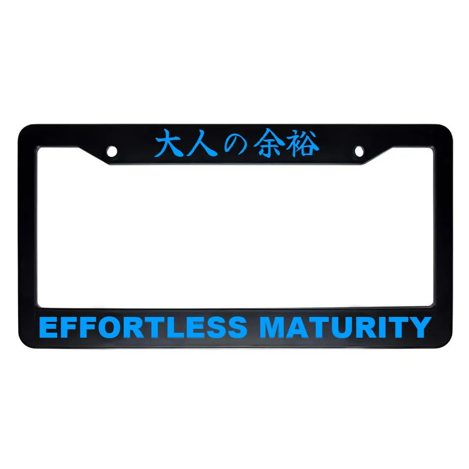 Effortless Maturity ABS Black Plastic Kanji Japanese License Plate Frame - Blue Text