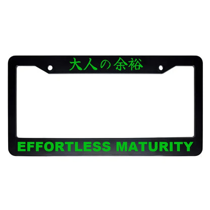 Effortless Maturity ABS Black Plastic Kanji Japanese License Plate Frame - Green Text
