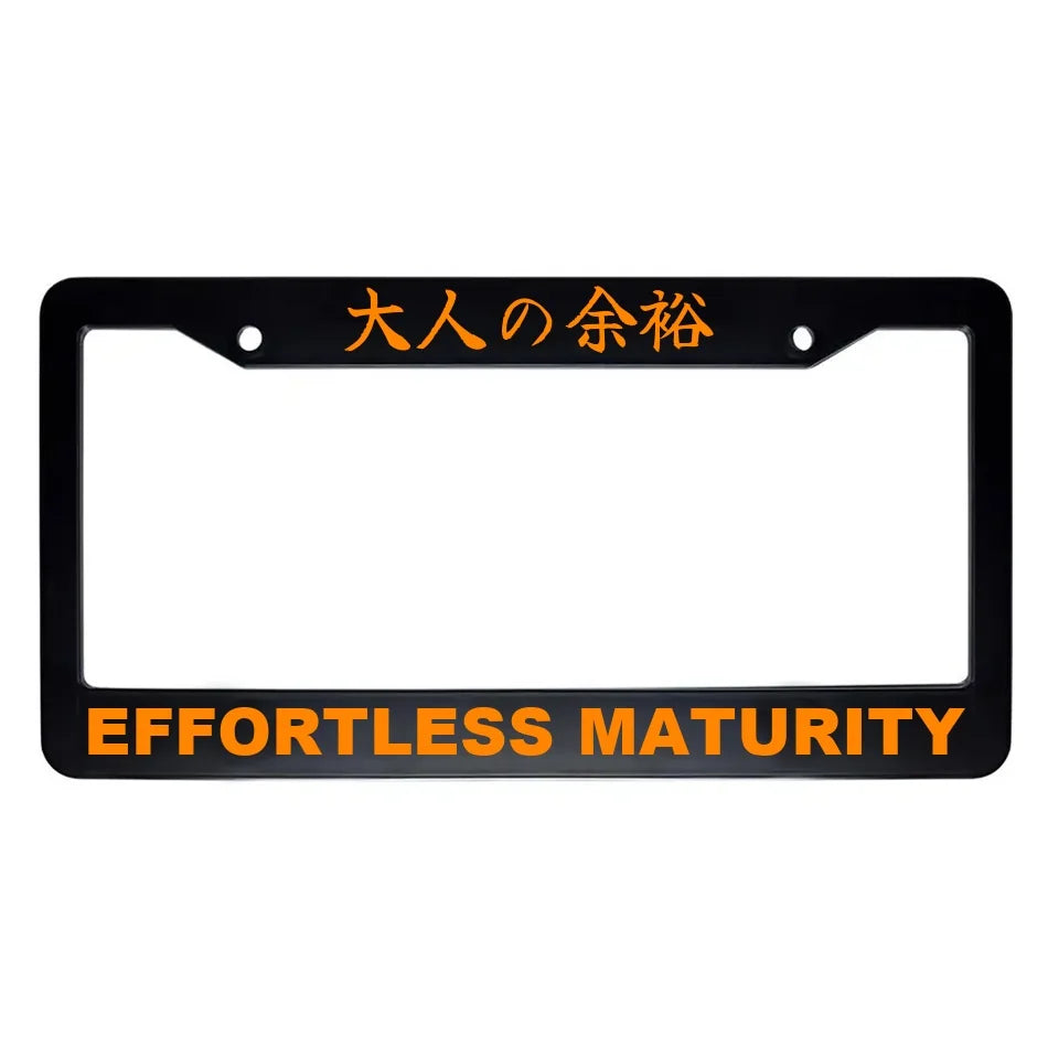 Effortless Maturity ABS Black Plastic Kanji Japanese License Plate Frame - Orange Text