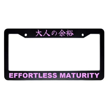 Effortless Maturity ABS Black Plastic Kanji Japanese License Plate Frame - Pink Text