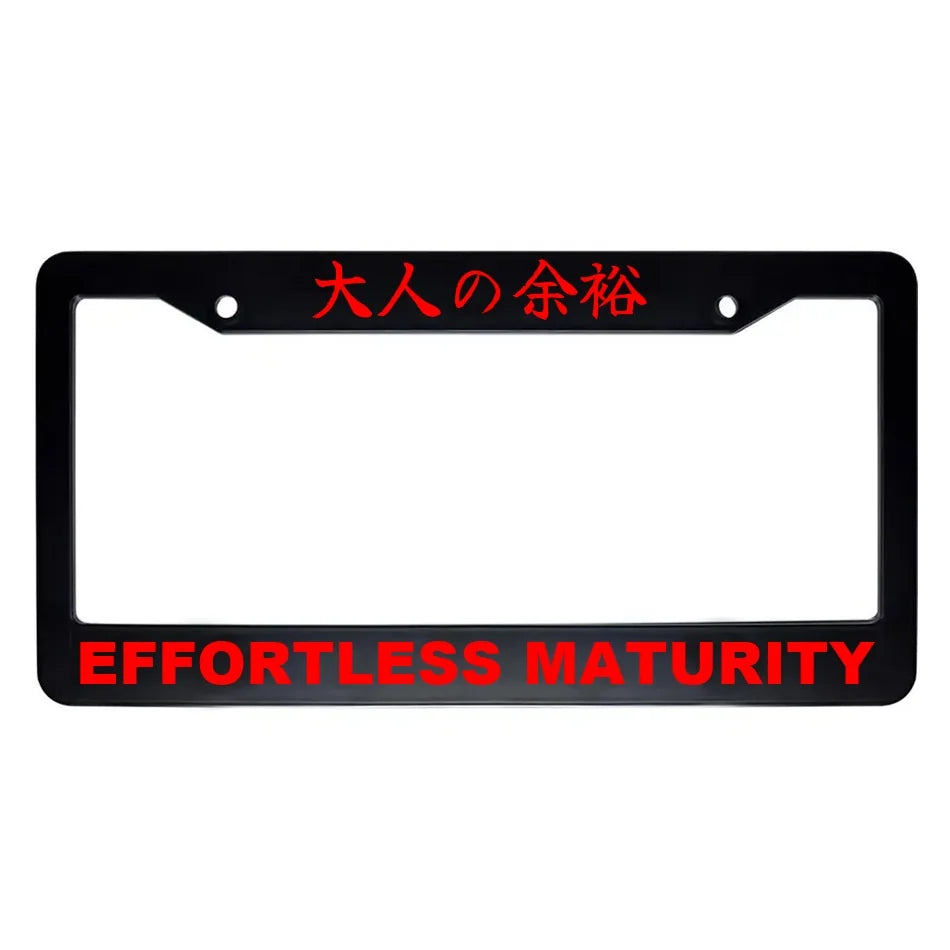 Effortless Maturity ABS Black Plastic Kanji Japanese License Plate Frame - Red Text
