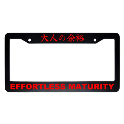 Effortless Maturity ABS Black Plastic Kanji Japanese License Plate Frame - Red Text