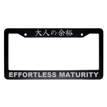 Effortless Maturity ABS Black Plastic Kanji Japanese License Plate Frame - Silver Text