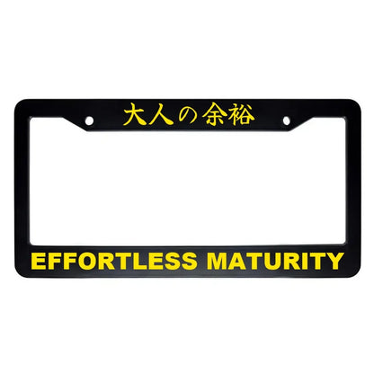 Effortless Maturity ABS Black Plastic Kanji Japanese License Plate Frame - Yellow Text