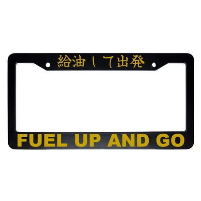Fuel Up and Go ABS Black Plastic Kanji Japanese License Plate Frame - Gold Text