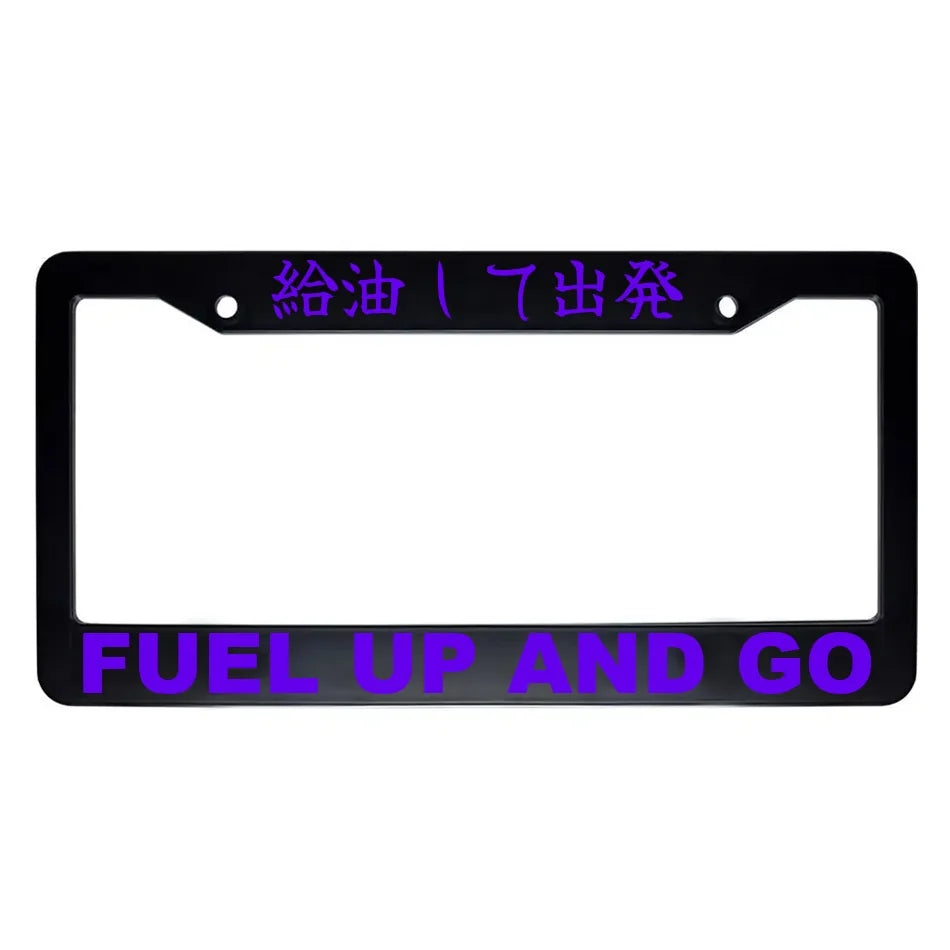 Fuel Up and Go ABS Black Plastic Kanji Japanese License Plate Frame - Purple Text