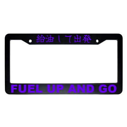 Fuel Up and Go ABS Black Plastic Kanji Japanese License Plate Frame - Purple Text