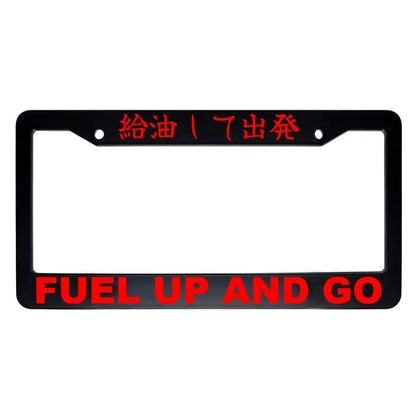 Fuel Up and Go ABS Black Plastic Kanji Japanese License Plate Frame - Red Text