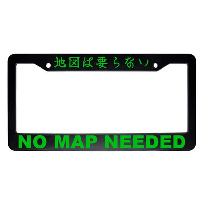 No Map Needed ABS Black Plastic Kanji Japanese License Plate Frame - Green Text