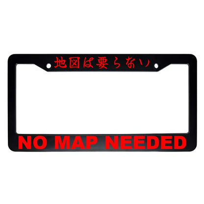 No Map Needed ABS Black Plastic Kanji Japanese License Plate Frame - Red Text