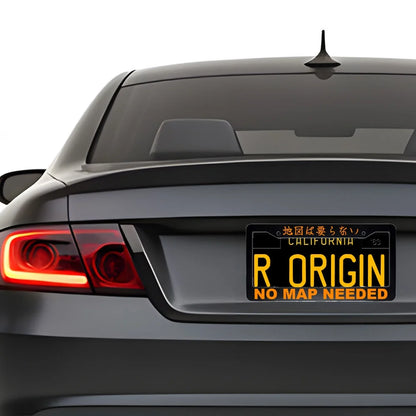No Map Needed ABS Black Plastic Kanji Japanese License Plate Frame installed on car - Orange Text