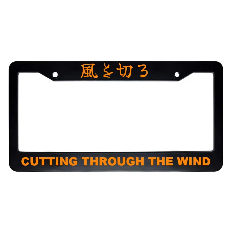 Cutting Through the Wind ABS Black Plastic Kanji Japanese License Plate Frame - Orange Text