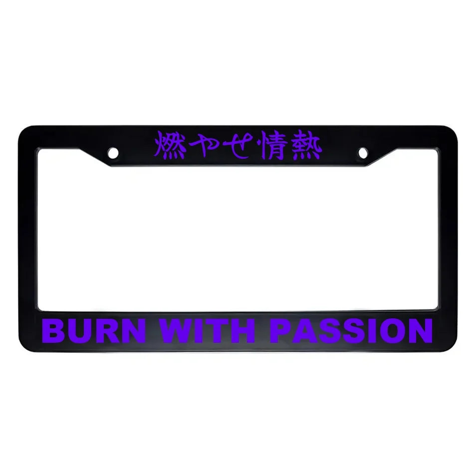 Burn With Passion ABS Black Plastic Kanji Japanese License Plate Frame - Purple Text