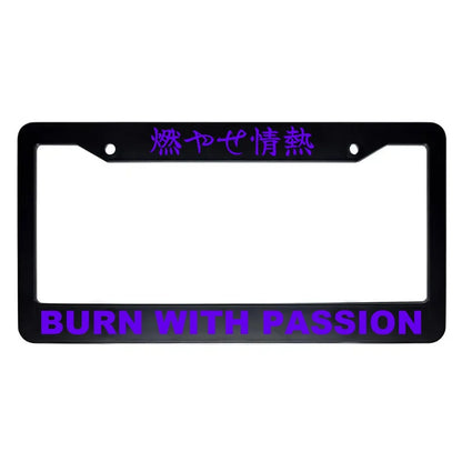 Burn With Passion ABS Black Plastic Kanji Japanese License Plate Frame - Purple Text